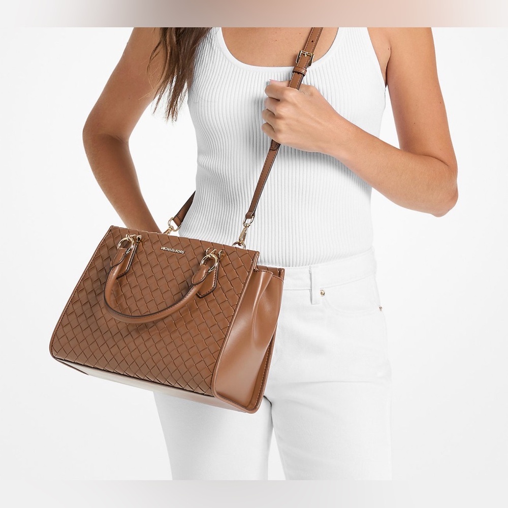 MICHAEL KORS Marilyn Medium Woven Satchel Brown
